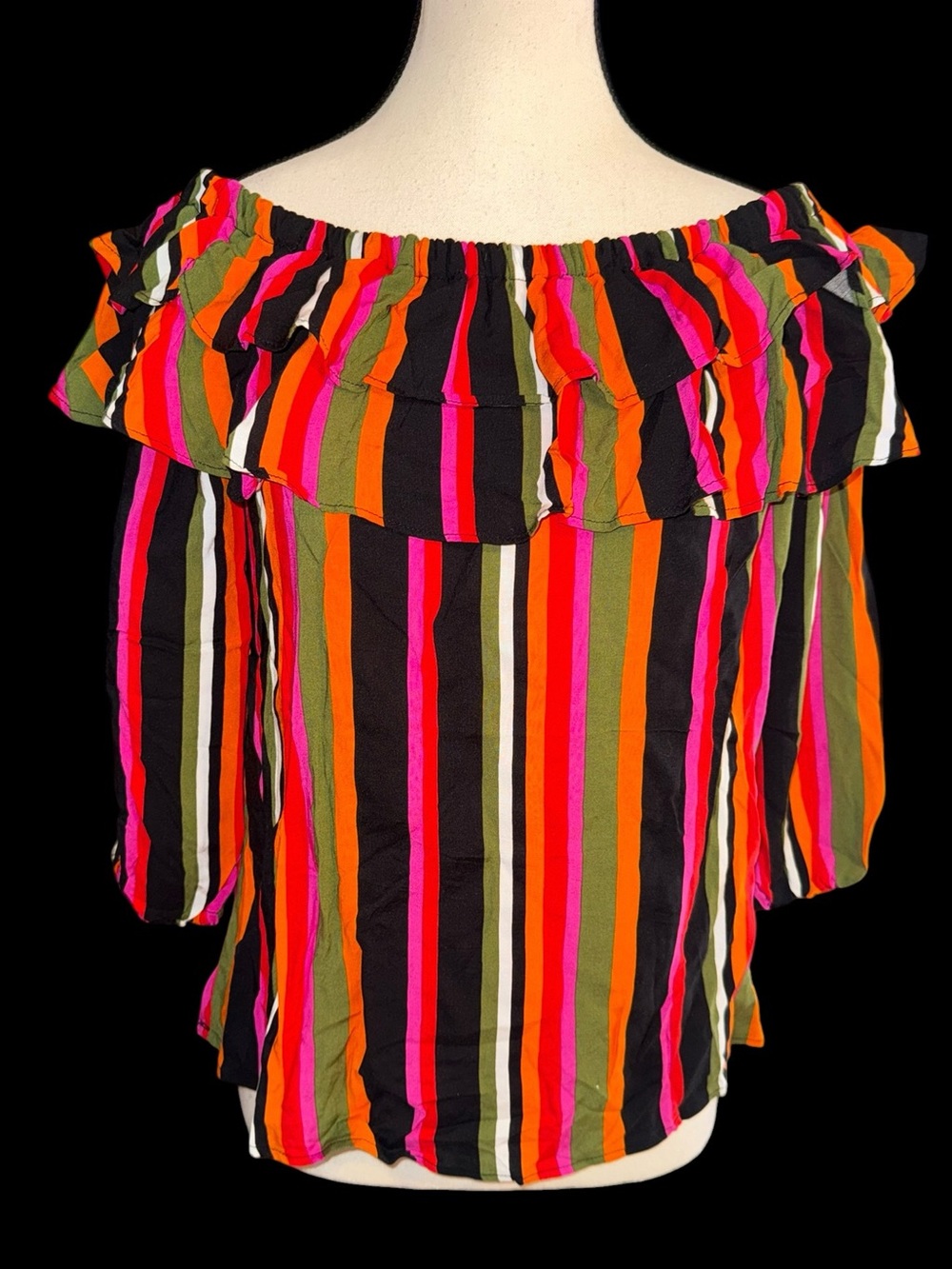 Riley & Rae Womens XS Off Shoulder Ruffle Top Multicolor Striped NWT